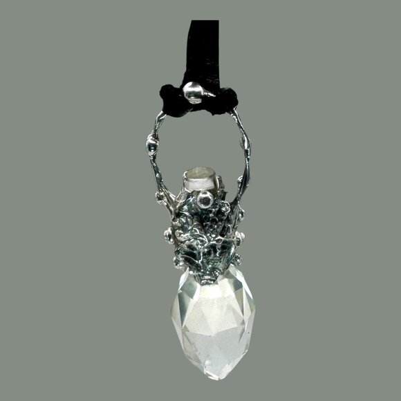 Unique Handcrafted Silver & Crystal Perfume Bottle Topper Pendant Necklace - Picture 7 of 16